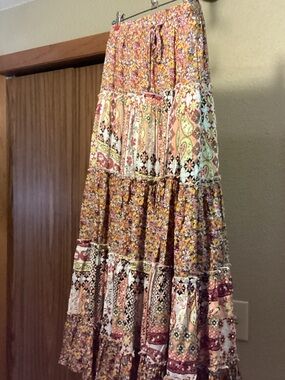 Vine & Love Multicolor Floral Paisley Tiered Maxi Skirt